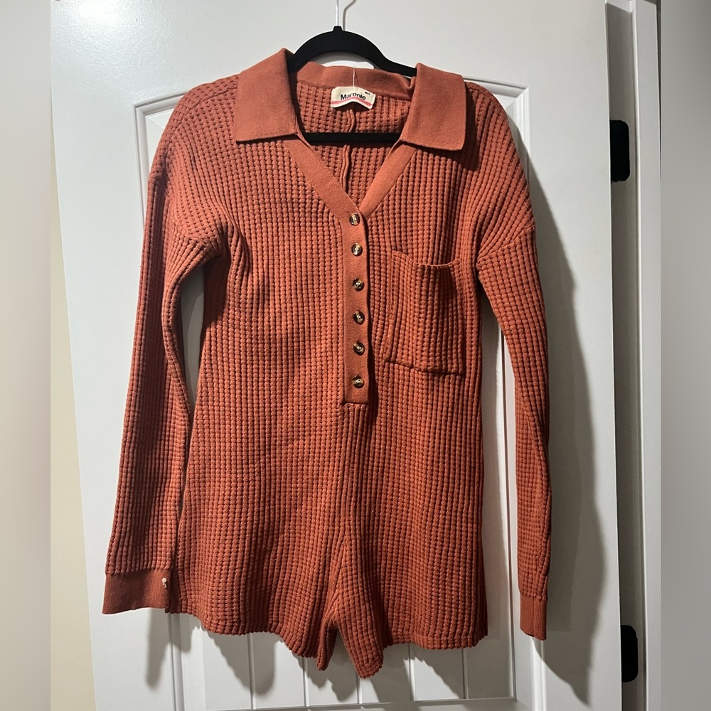 Out of the woods romper burnt orange